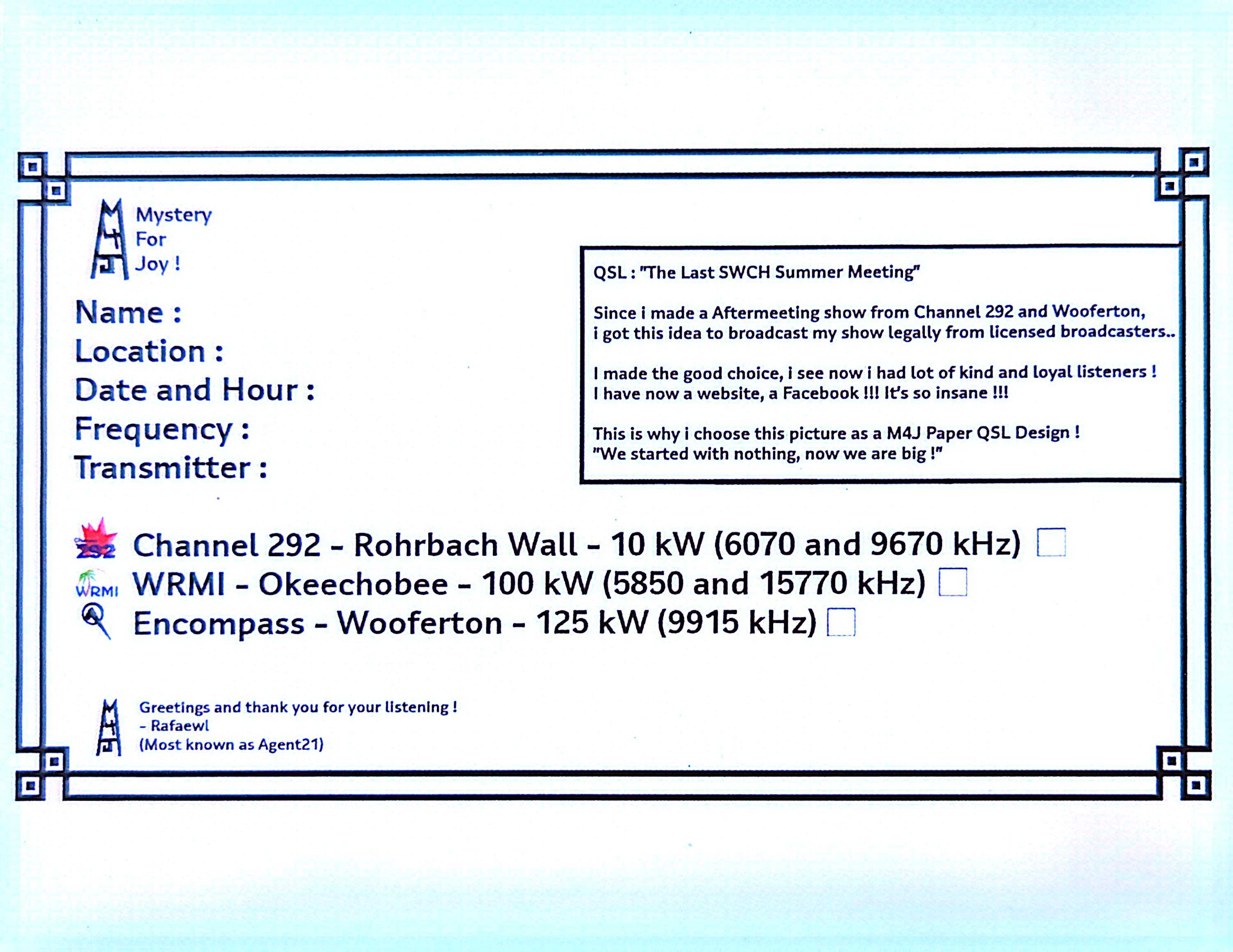 QSL Card Back